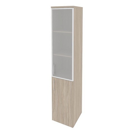 Шкаф высокий узкий правый (1 низкий фасад ЛДСП + 1 средний фасад стекло в раме) O.SU-1.2R(R)