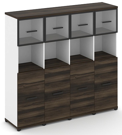 Шкаф четыре узкие секции, 4 ниши (4 фасада ЛДСП,  2 ниши + 4 фасада стекло прозрачное в раме,  1 ниша) CN.STU-445 RP B/W