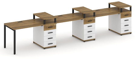 Рабочая станция на 3 места с тремя опорными тумбами CN.ORS-457 B/W