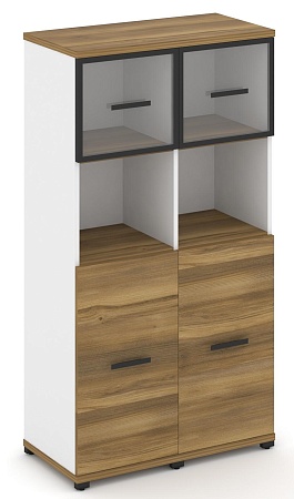 Шкаф две узкие секции, 4 ниши (2 фасада ЛДСП,  2 ниши +  фасад стекло прозрачное в раме,  1 ниша) CN.STU-425 RP B/W