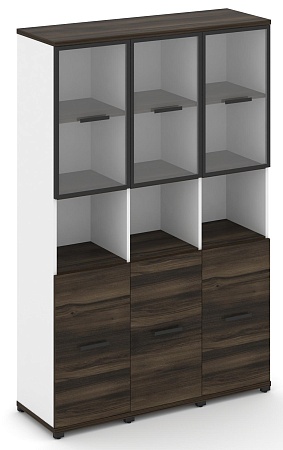 Шкаф три узкие секции, 5 ниш (3 фасада ЛДСП  на 2 ниши + 3 фасада стекло прозрачное в раме,  2 ниши) CN.STU-533 RP B/W