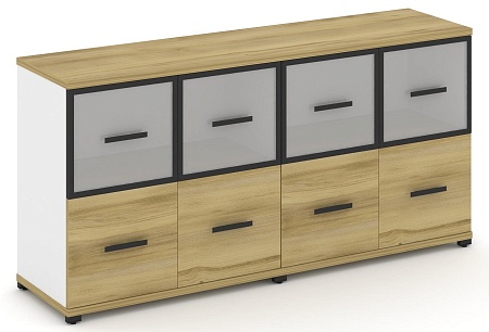 Шкаф две широкие секции, 2 нишии (4 фасада ЛДСП, 1 ниша+ 4 фасада стекло белое матовое в раме, 1 ниша) CN.STS-222 RM B/W