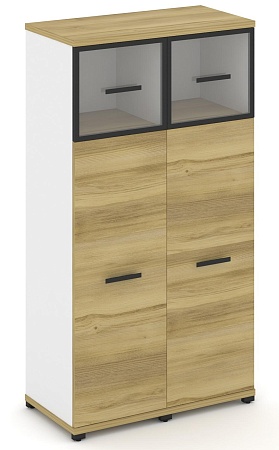 Шкаф две узкие секции, 4 ниши (2 фасада ЛДСП, 3 ниши + 2 фасада стекло прозрачное в раме, 1 ниша) CN.STU-424 RP B/W