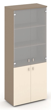 Шкаф высокий широкий (2 низких фасада ЛДСП + 2 средних фасада стекло сатин матовый) ES.ST-1.2