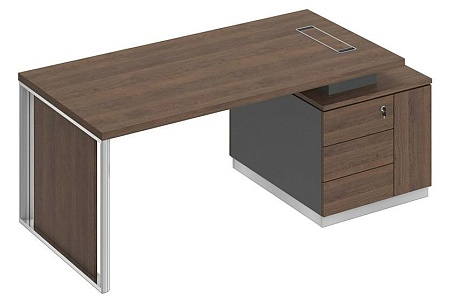 Стол руководителя на опорной тумбе с декоративной вставкой правый БР 111R