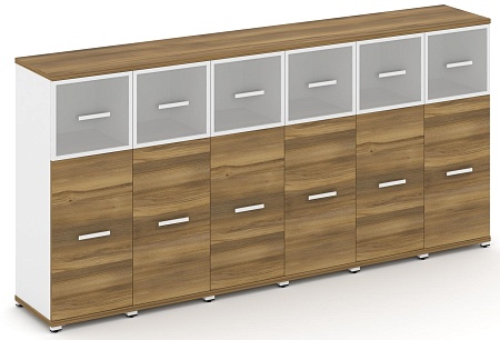 Шкаф шесть узких секций, 3 ниши (6 фасадов ЛДСП, 2 ниши + 6 фасадов стекло белое матовое в раме, 1 ниша) CN.STU-364 RM B/W