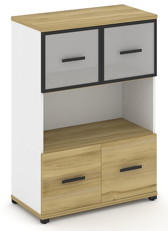 Шкаф две широкие секции, 3 ниши (2 фасада ЛДСП, 1 ниша + 2 фасада стекло белое матовое в раме, 1 ниша) CN.STS-315 RM B/W