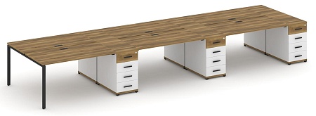Рабочая станция на 6 мест с четыремя опорными тумбами CN.DRS-459 B/W