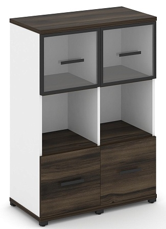 Шкаф две узкие секции, 3 ниши (2 фасада ЛДСП,  1 ниша + 2 фасада стекло прозрачное в раме,  1 ниша) CN.STU-325 RP B/W