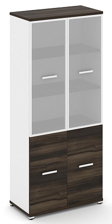 Шкаф одна широкая секция, 5 ниш (2 фасада ЛДСП, 2 ниши + 2 фасада стекло белое матовое в раме, 3 ниши) CN.STS-512 RM B/W