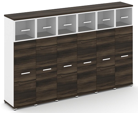 Шкаф шесть узких секций, 4 ниши (6 фасадов ЛДСП, 3 ниши + 6 фасадов стекло прозрачное в раме, 1 ниша) CN.STU-464 RP B/W