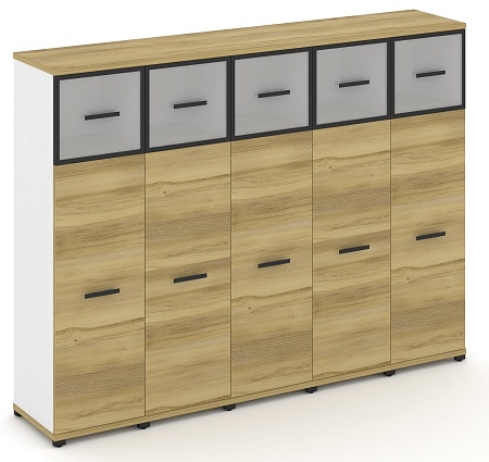 Шкаф пять узких секций, 4 ниши (5 фасадов ЛДСП, 3 ниши + 5 фасадов стекло белое матовое в раме, 1 ниша) CN.STU-454 RM B/W