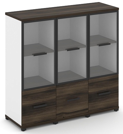 Шкаф три узкие секции, 3 ниши (3 фасада ЛДСП, 1 ниша + 3 фасада стекло прозрачное в раме, 2 ниши) CN.STU-332 RP B/W