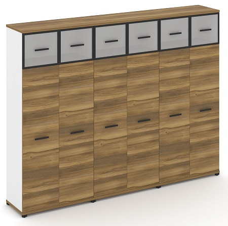 Шкаф три широкие секции, 5 ниш (6 фасадов ЛДСП, 4 ниши + 6 фасадов стекло белое матовое в раме, 1 ниша) CN.STS-537 RM B/W