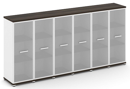 Шкаф шесть узких секций, 3 ниши (6 фасадов стекло белое матовое в раме, 3 ниши) CN.STU-366 RM B/W