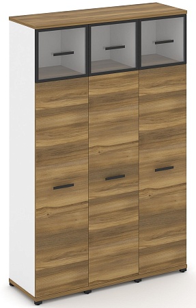 Шкаф три узкие секции, 5 ниш (3 фасада ЛДСП  4 ниши + 3 фасада стекло прозрачное в раме,  1 ниша) CN.STU-537 RP B/W