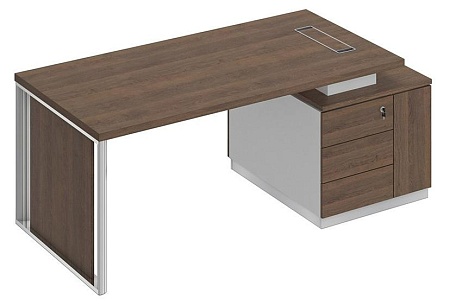 Стол руководителя на опорной тумбе с декоративной вставкой правый БР 111R