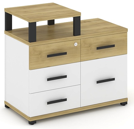Тумба приставная широкая 4 ящика + 1 распашной фасад. С надставкой узкой. CN.TSP-011 B/W