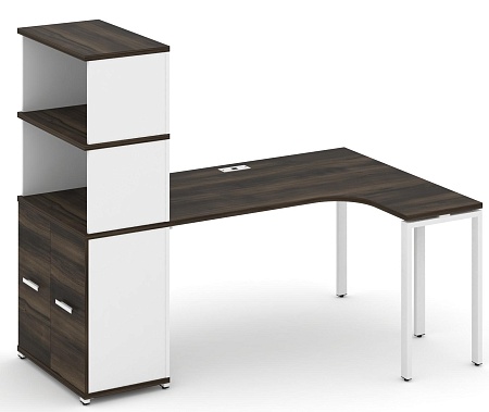 Стол эргономичный с опорным распашным шкафом с надставкой высокой правый CN.SA-215(R) B/W