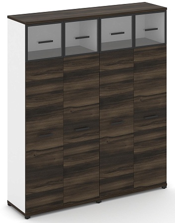 Шкаф две широкие секции, 5 ниш (4 фасада ЛДСП, 4 ниши + 4 фасада стекло прозрачное в раме, 1 ниша) CN.STS-527 RP B/W