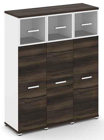 Шкаф три узкие секции, 4 ниши (3 фасада ЛДСП, 3 ниши + 3 фасада стекло прозрачное в раме, 1 ниша) CN.STU-434 RP B/W