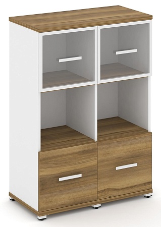 Шкаф две узкие секции, 3 ниши (2 фасада ЛДСП,  1 ниша + 2 фасада стекло прозрачное в раме,  1 ниша) CN.STU-325 RP B/W