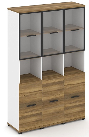 Шкаф три узкие секции, 5 ниш (3 фасада ЛДСП  на 2 ниши + 3 фасада стекло прозрачное в раме,  2 ниши) CN.STU-533 RP B/W