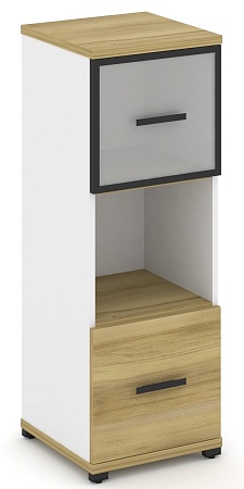 Шкаф одна узкая секция, 3 ниши (фасад ЛДСП, 1 нишу + фасад стекло белое матовое в раме, 1 ниша) CN.STU-315 RM B/W