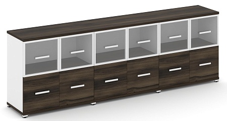 Шкаф три широкие секции, 2 ниши (6 фасадов ЛДСП, 1 ниша + 6 фасадов стекло прозрачное в раме, 1 ниша) CN.STS-232 RP B/W