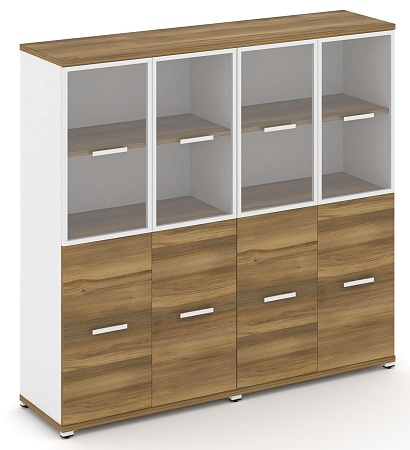 Шкаф две широкие секции, 4 ниши (4 фасада ЛДСП, 2 ниши + 4 фасада стекло прозрачное в раме, 2 ниши) CN.STS-422 RP B/W