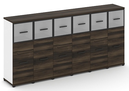 Шкаф шесть узких секций, 3 ниши (6 фасадов ЛДСП, 2 ниши + 6 фасадов стекло белое матовое в раме, 1 ниша) CN.STU-364 RM B/W