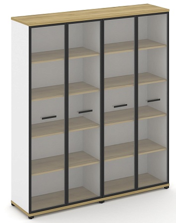 Шкаф две широкие секции, 5 ниш (4 фасада стекло прозрачное в раме,  5 ниш) CN.STS-528 RP B/W