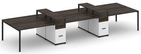 Рабочая станция на 6 мест с четыремя опорными тумбами CN.DRS-471 B/W