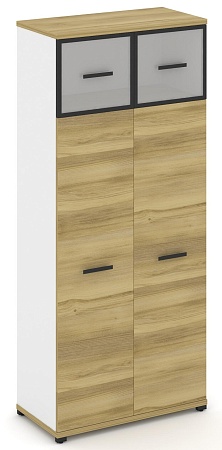 Шкаф одна широкая секция, 5 ниш (2 фасада ЛДСП, 4 ниши + 2 фасада стекло белое матовое в раме, 1 ниша) CN.STS-517 RM B/W