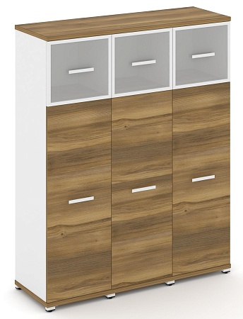 Шкаф три узкие секции, 4 ниши (3 фасада ЛДСП, 3 ниши + 3 фасада стекло белое матовое в раме, 1 ниша) CN.STU-434 RM B/W