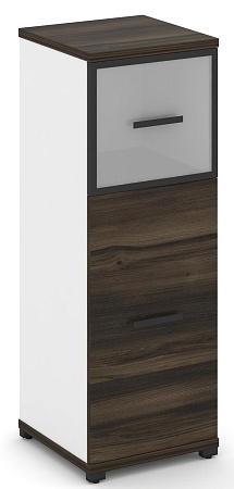 Шкаф одна узкая секция, 3 ниши (фасад ЛДСП 2 ниши + фасад стекло стело белое матовое в раме, 1 ниша) CN.STU-314 RM B/W