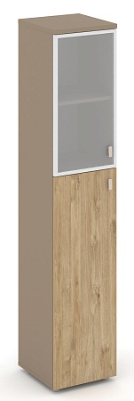 Шкаф высокий узкий левый (1 средний фасад ЛДСП + 1 низкий фасад стекло в раме сатин матовый) ES.SU-1.7R(L)