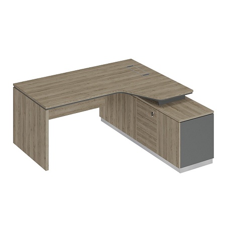 Стол руководителя эргономичный (опора ДСП) на опорной тумбе правый СИ 118