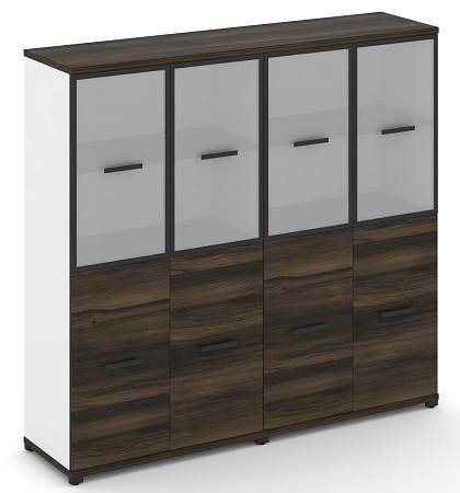 Шкаф две широкие секции, 4 ниши (4 фасада ЛДСП, 2 ниши + 4 фасада стекло белое матовое в раме, 2 ниши) CN.STS-422 RM B/W