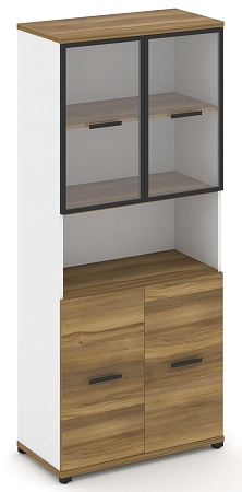 Шкаф одна широкая секция, 5 ниш (2 фасада ЛДСП, 2 ниши + 2 фасада стекло прозрачное в раме, 2 ниши) CN.STS-513 RP B/W