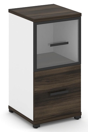 Шкаф одна узкая секция, 2 ниши (фасад ЛДСП, 1 ниша + фасад стекло прозрачное в раме, 1 ниша) CN.STU-212 RP B/W