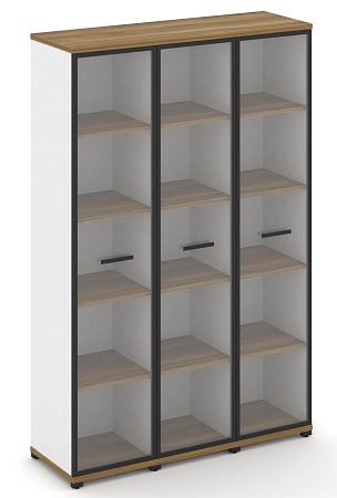 Шкаф три узкие секции, 5 ниш (3 фасада стекло прозрачное в раме, 5 ниш) CN.STU-538 RP B/W