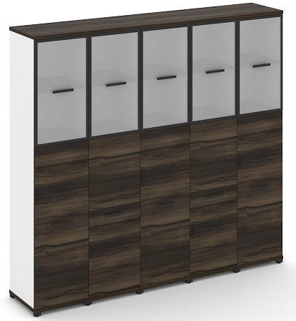 Шкаф пять узких секций, 5 ниш (5 фасадов ЛДСП, 3 ниши + 5 фасадов стекло белое матовое в раме, 2 ниши) CN.STU-555 RM B/W