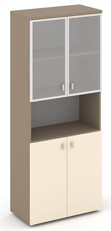Шкаф высокий широкий (2 низких фасада ЛДСП + 2 низких фасада стекло в раме сатин матовый) ES.ST-1.4R