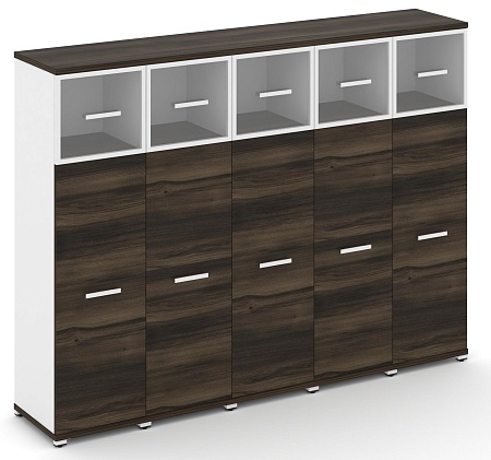 Шкаф пять узких секций, 4 ниши (5 фасадов ЛДСП,  3 ниши + 5 фасадов стекло прозрачное в раме, 1 ниша) CN.STU-454 RP B/W