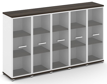 Шкаф пять узких секций, 3 ниши (5 фасадов стекло прозрачное в раме, 3 ниши) CN.STU-356 RP B/W