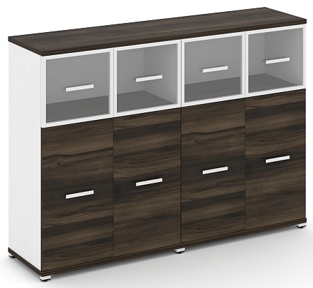 Шкаф две широкие секции, 3 ниши (4 фасада ЛДСП, 2 ниши + 4 фасада стекло прозрачное в раме, 1 ниша) CN.STS-324 RP B/W