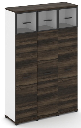 Шкаф три узкие секции, 5 ниш (3 фасада ЛДСП  4 ниши + 3 фасада стекло прозрачное в раме,  1 ниша) CN.STU-537 RP B/W