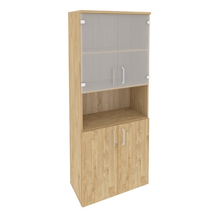 Шкаф высокий широкий (2 низких фасада ЛДСП + 2 низких фасада стекло) O.ST-1.4