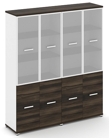 Шкаф две широкие секции, 5 ниш (4 фасада ЛДСП, 2 ниши + 4 фасада стекло белое матовое в раме,  3 ниши) CN.STS-522 RM B/W